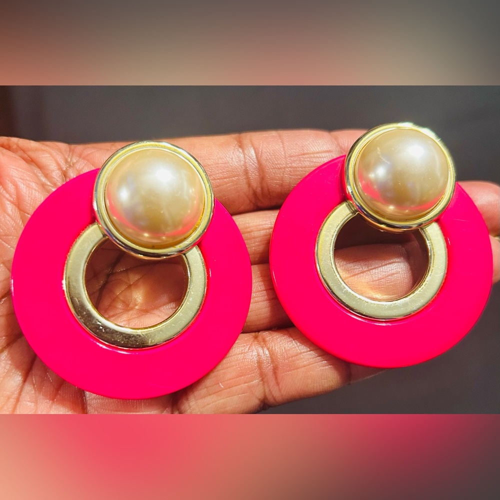 Vintage Gold and Pink Statement Earrings